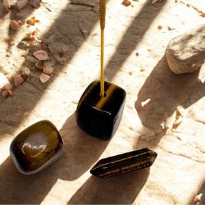 Tiger’s Eye Crystal Bundle | Incense Holder, Double Point & Tumbled Stone Set